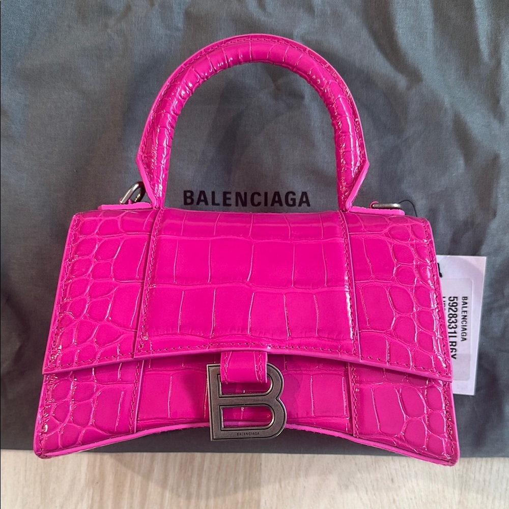 Balenciaga Pink Croc-Embossed Hourglass - Extra Small